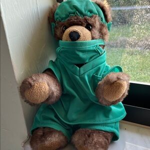 Plush Teddy Bear in Green Scrubs